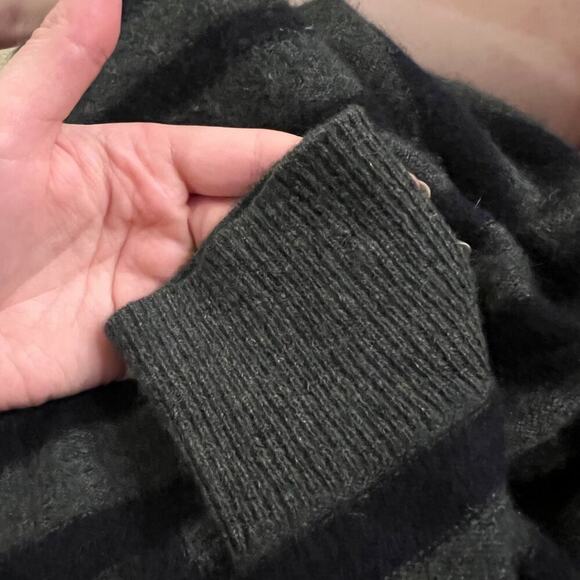 Vince Breton Stripe Turtleneck Cashmere Sweater In Heather Moss/ Coastal - Picture 11 of 12